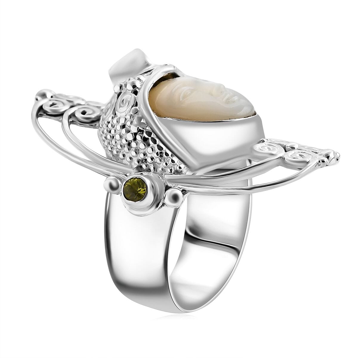 Sajen Silver Mother Of Pearl Carved and Multi Gemstone 0.50 ctw Ring in Sterling Silver image number 3