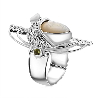 Sajen Silver Mother Of Pearl Carved and Multi Gemstone 0.50 ctw Ring in Sterling Silver (Size 10.0)