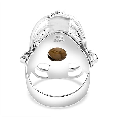 Sajen Silver Mother Of Pearl Carved and Multi Gemstone 0.50 ctw Ring in Sterling Silver (Size 10.0)