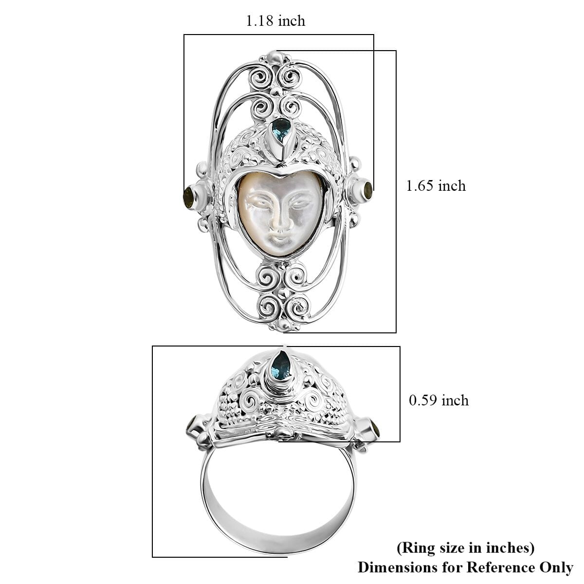 Sajen Silver Mother Of Pearl Carved and Multi Gemstone 0.50 ctw Ring in Sterling Silver (Size 6.0)  image number 3