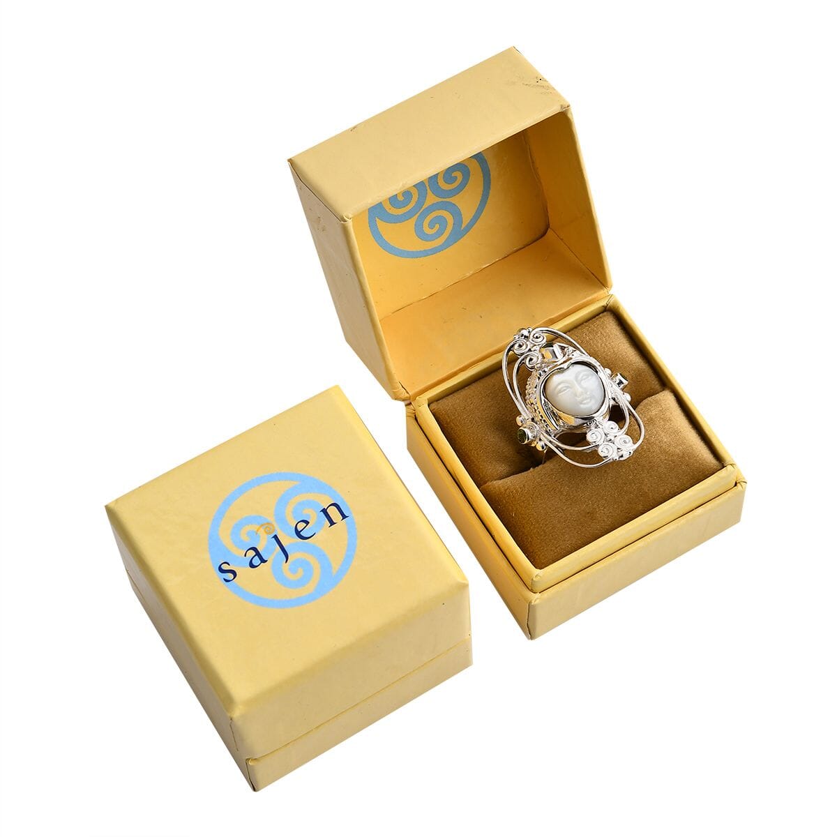 Sajen Silver Mother Of Pearl Carved and Multi Gemstone 0.50 ctw Ring in Sterling Silver (Size 6.0)  image number 4