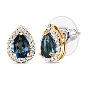 D'Joy Premium London Blue Topaz and White Zircon 2.50 ctw Royal Dew Earrings in 18K Vermeil Yellow Gold Over Sterling Silver