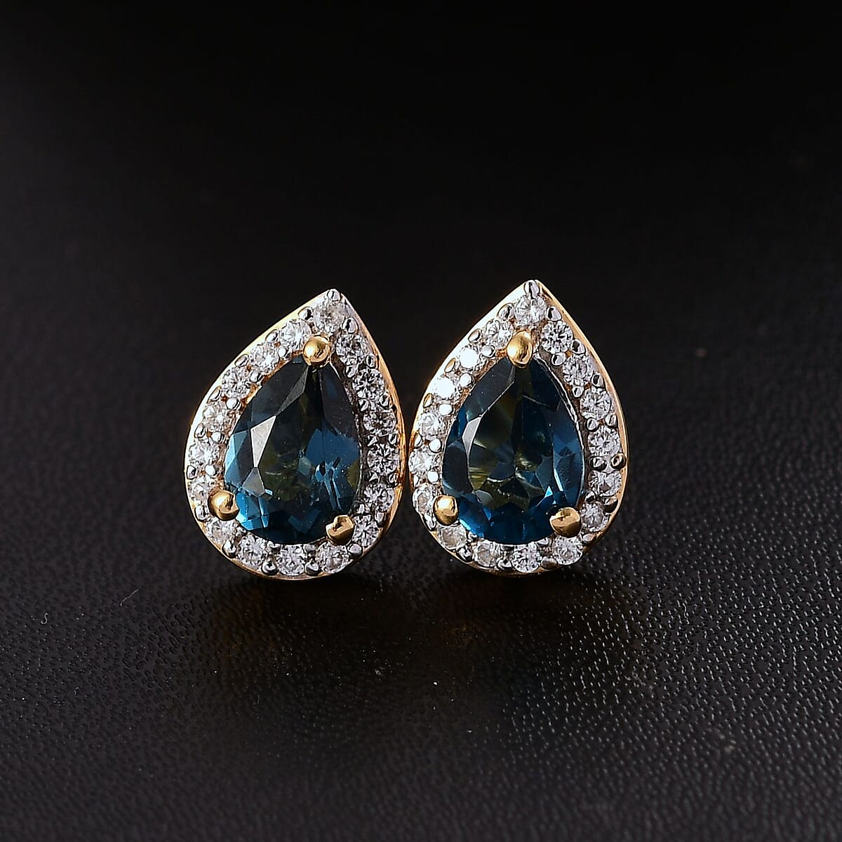 D'Joy Premium London Blue Topaz and White Zircon 2.50 ctw Royal Dew Earrings in 18K Vermeil Yellow Gold Over Sterling Silver image number 1