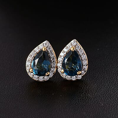 D'Joy Premium London Blue Topaz and White Zircon 2.50 ctw Royal Dew Earrings in 18K Vermeil Yellow Gold Over Sterling Silver