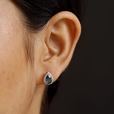 D'Joy Premium London Blue Topaz and White Zircon 2.50 ctw Royal Dew Earrings in 18K Vermeil Yellow Gold Over Sterling Silver