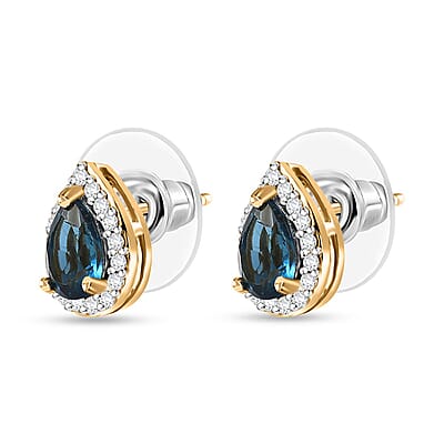D'Joy Premium London Blue Topaz and White Zircon 2.50 ctw Royal Dew Earrings in 18K Vermeil Yellow Gold Over Sterling Silver
