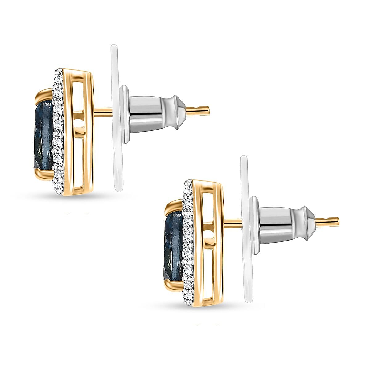 D'Joy Premium London Blue Topaz and White Zircon 2.50 ctw Royal Dew Earrings in 18K Vermeil Yellow Gold Over Sterling Silver image number 4