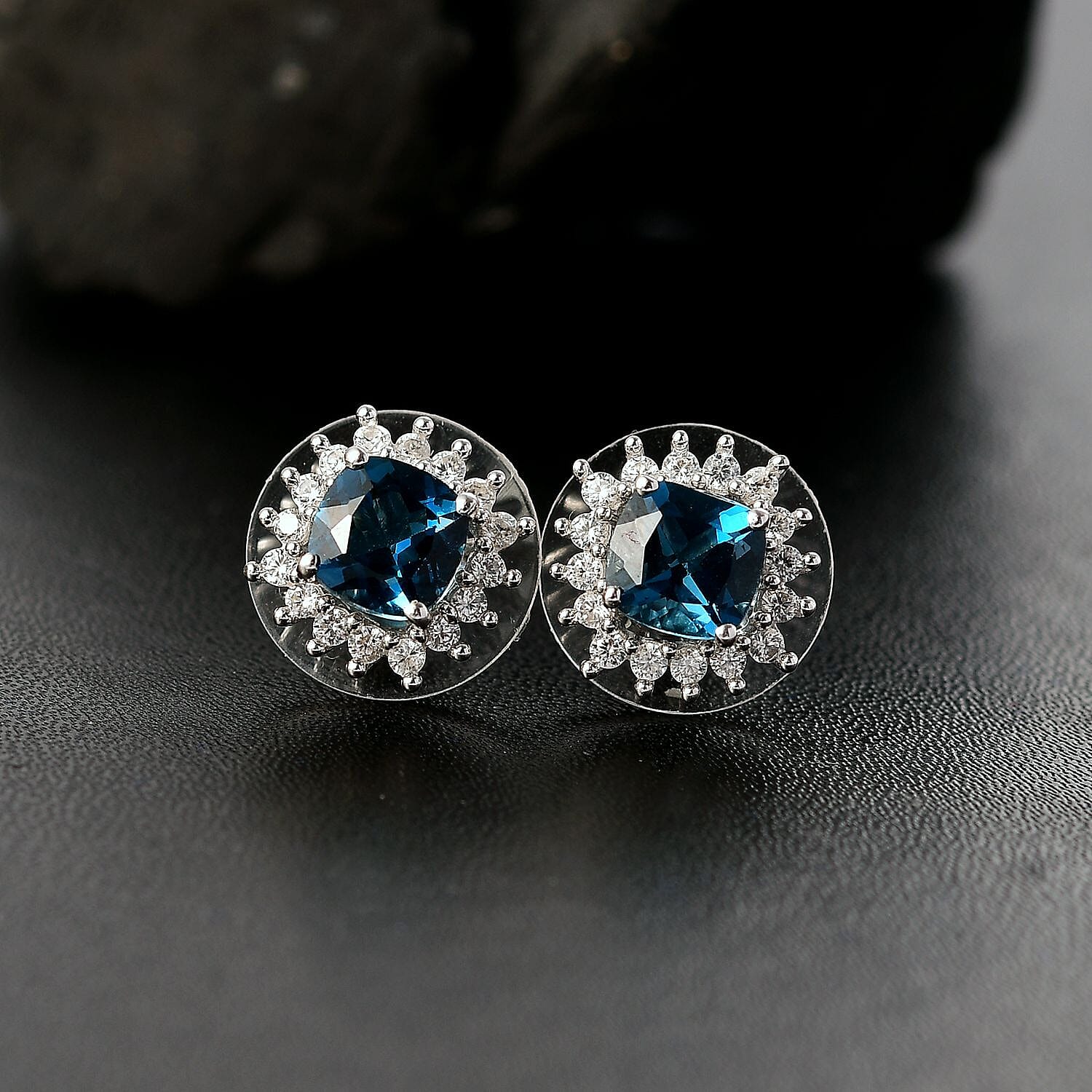 D'Joy Premium London Blue Topaz and White Zircon 2.90 ctw Royal Dew Earrings in Rhodium Over Sterling Silver