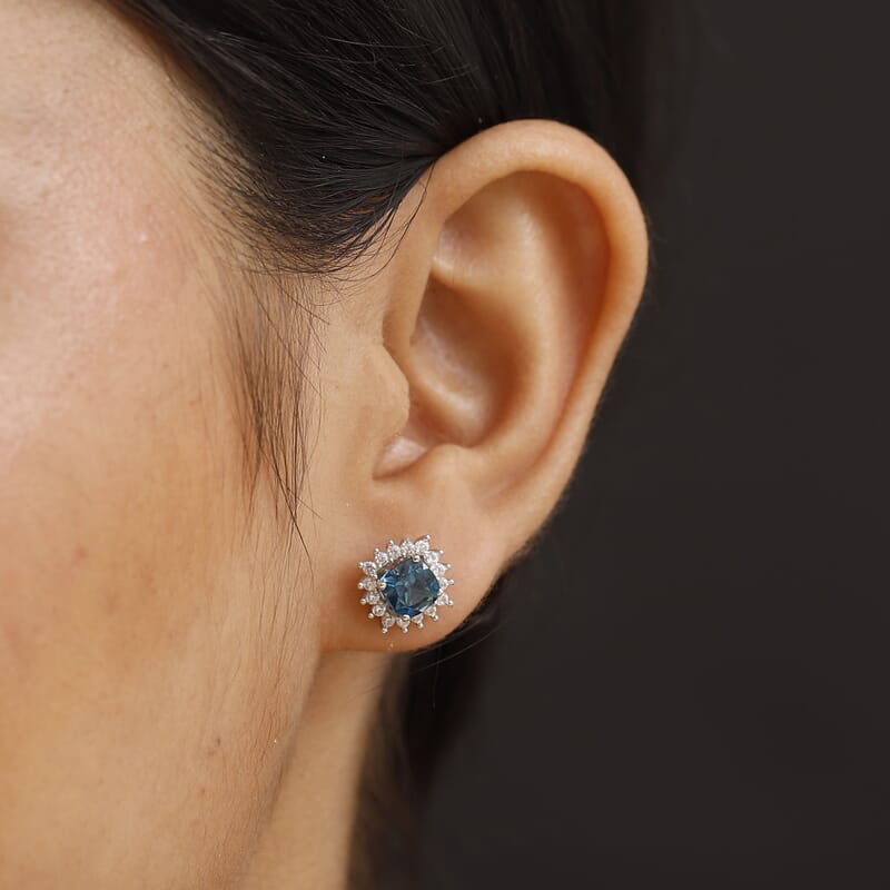 D'Joy Premium London Blue Topaz and White Zircon 2.90 ctw Royal Dew Earrings in Rhodium Over Sterling Silver