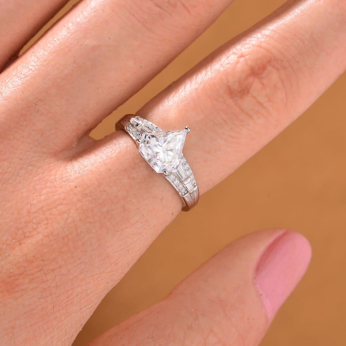Diamond-Cut Moissanite 1.90 ctw Ring in Rhodium Over Sterling Silver (Size 10.0) (Del.in 5-7 Days) image number 1