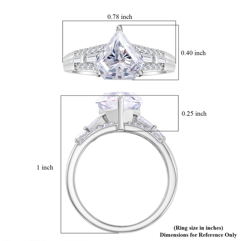 Diamond-Cut Moissanite 1.90 ctw Ring in Rhodium Over Sterling Silver (Size 5.0) (Del.in 5-7 Days)