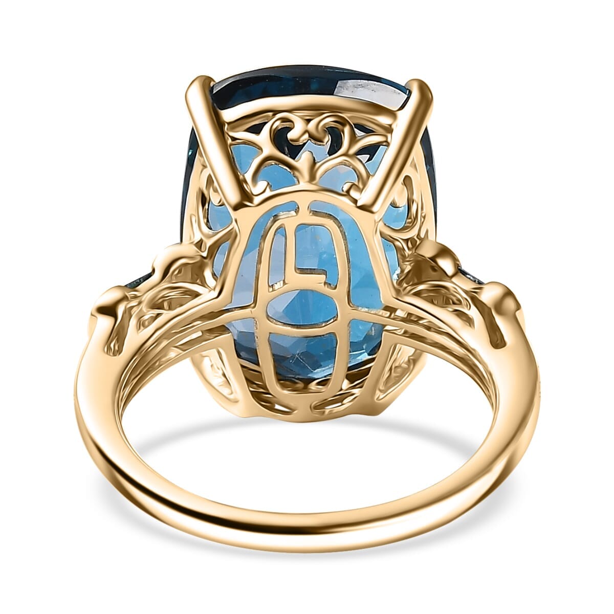 Luxoro Premium London Blue Topaz and Venice Blue and White Diamond I2 16.80 ctw Ocean Wave Ring in 10K Yellow Gold (Size 10.0) image number 4