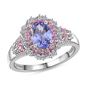 D'Joy Tanzanite and Multi Gemstone 2.30 ctw Rosefire Ring in 18K Vermeil RG and Rhodium Over Sterling Silver (Size 6.0)