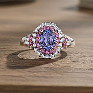 D'Joy Tanzanite and Multi Gemstone 2.30 ctw Rosefire Ring in 18K Vermeil RG and Rhodium Over Sterling Silver (Size 6.0)