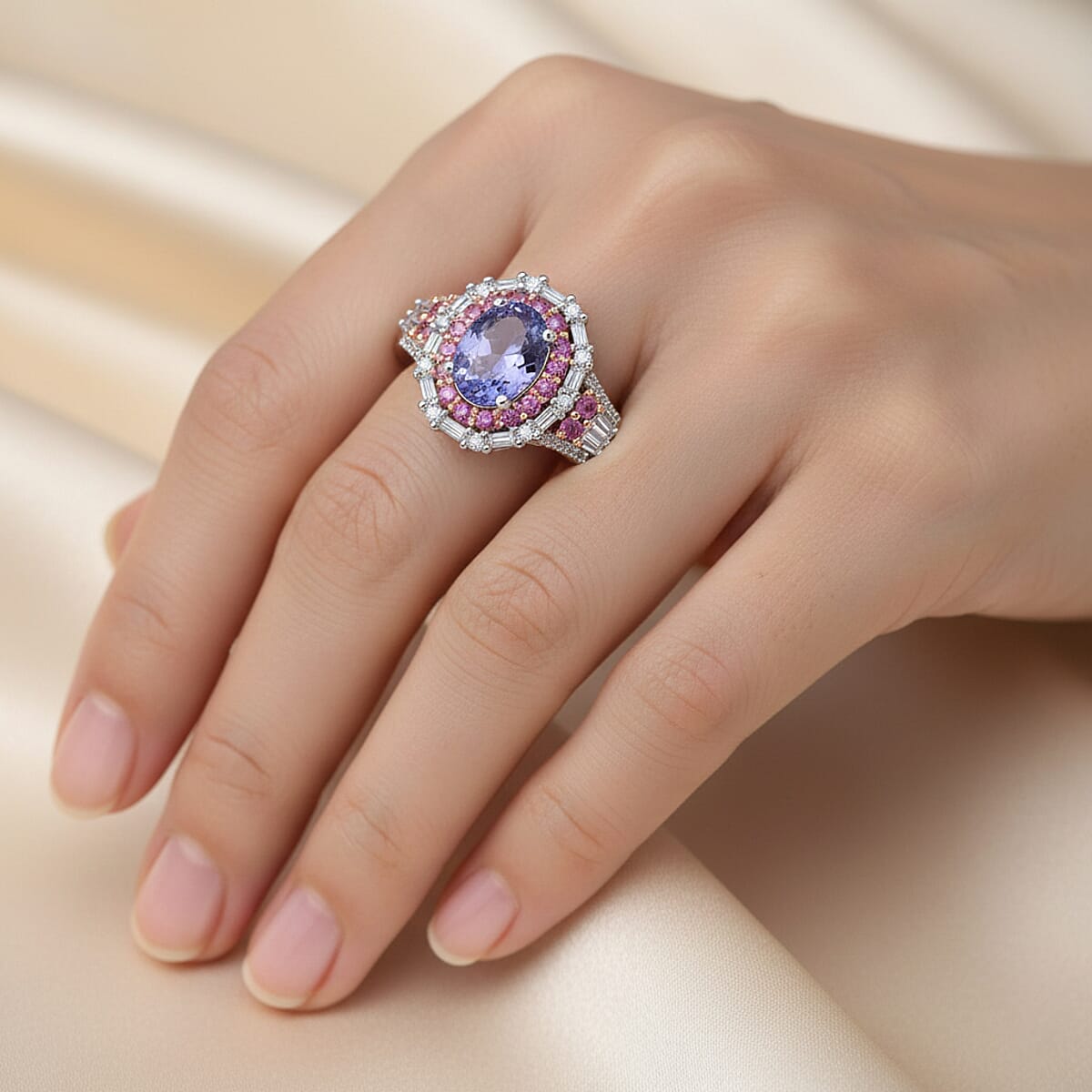 D'Joy Tanzanite and Multi Gemstone 2.30 ctw Rosefire Ring in 18K Vermeil RG and Rhodium Over Sterling Silver (Size 6.0) image number 2