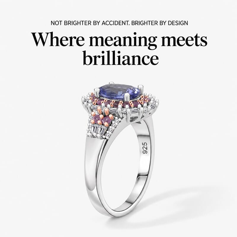 D'Joy Tanzanite and Multi Gemstone 2.30 ctw Rosefire Ring in 18K Vermeil RG and Rhodium Over Sterling Silver (Size 6.0)