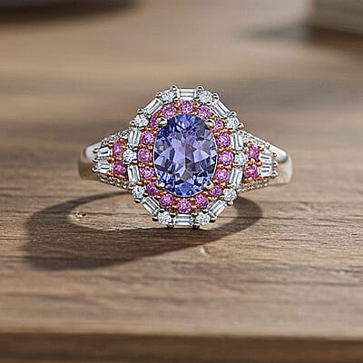 D'Joy Tanzanite and Multi Gemstone 2.30 ctw Rosefire Ring in 18K Vermeil RG and Rhodium Over Sterling Silver (Size 7.0)