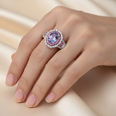 D'Joy Tanzanite and Multi Gemstone 2.30 ctw Rosefire Ring in 18K Vermeil RG and Rhodium Over Sterling Silver (Size 7.0)