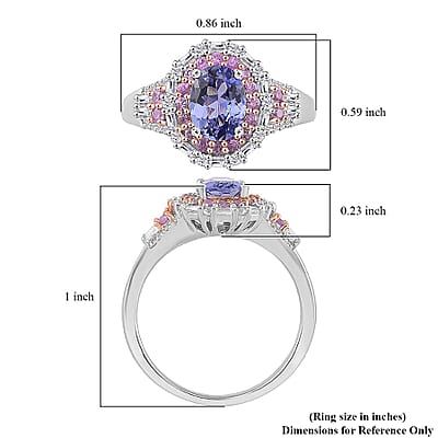 D'Joy Tanzanite and Multi Gemstone 2.30 ctw Rosefire Ring in 18K Vermeil RG and Rhodium Over Sterling Silver (Size 7.0)