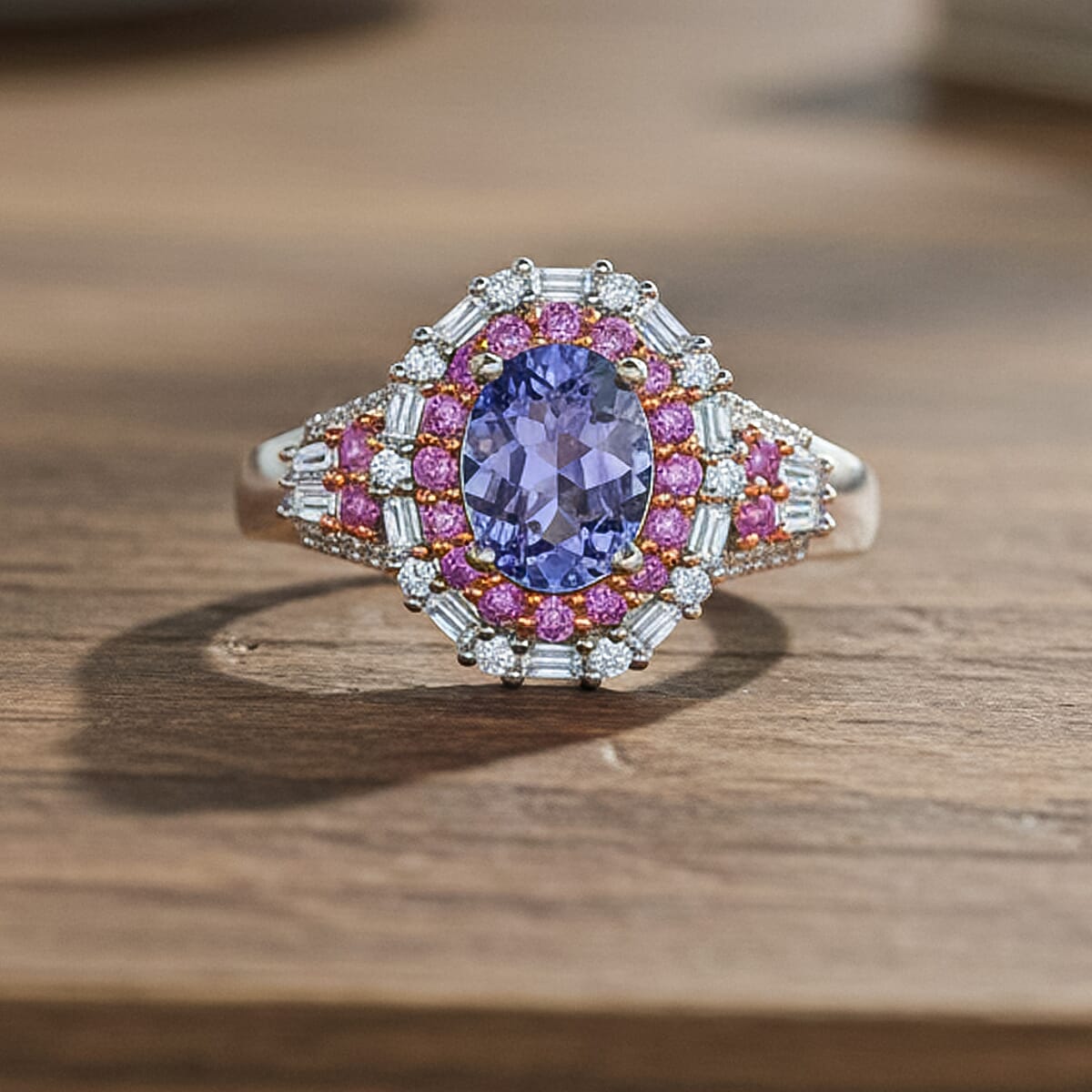 D'Joy Tanzanite and Multi Gemstone 2.30 ctw Rosefire Ring in 18K Vermeil RG and Rhodium Over Sterling Silver (Size 8.0) image number 1