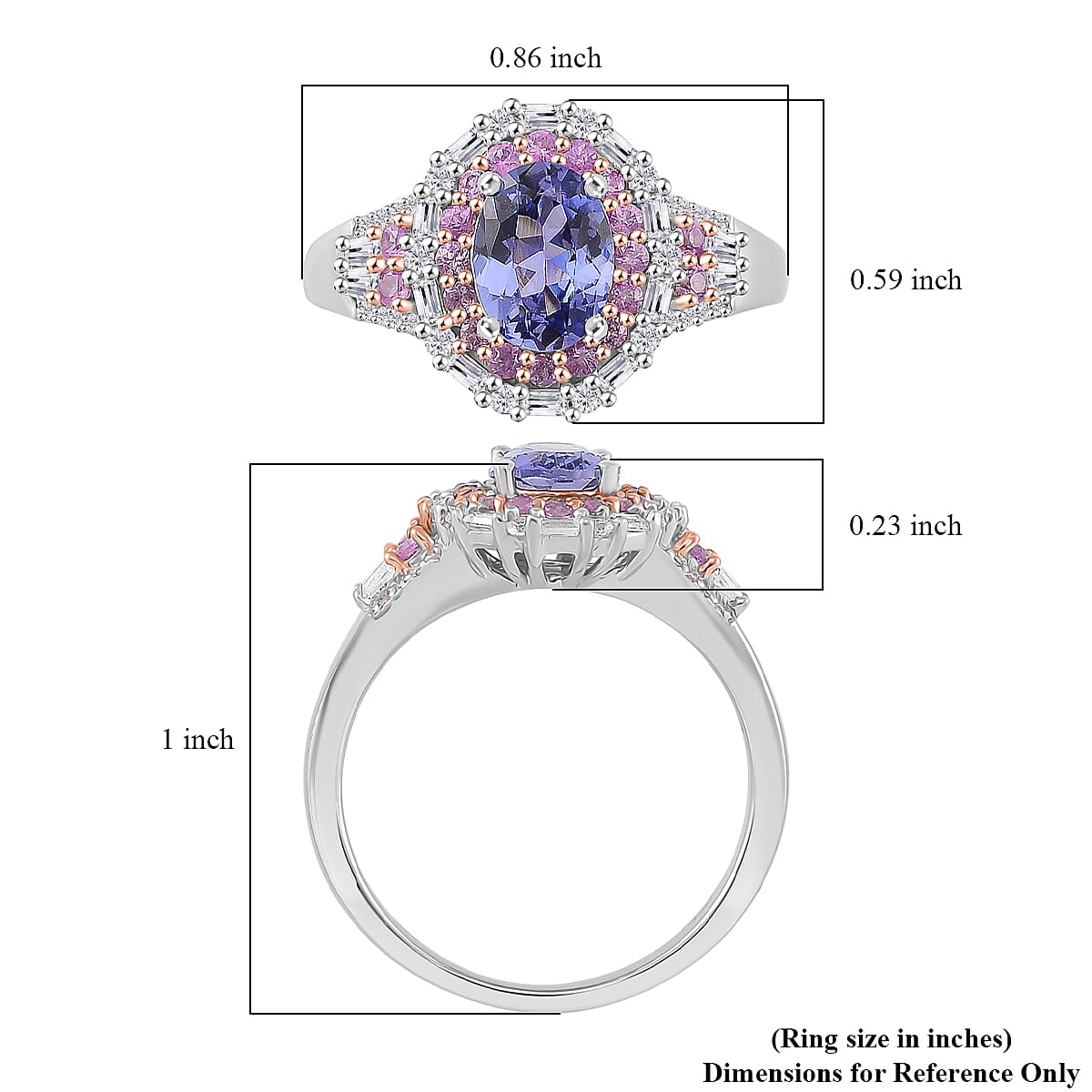 D'Joy Tanzanite and Multi Gemstone 2.30 ctw Rosefire Ring in 18K Vermeil RG and Rhodium Over Sterling Silver (Size 8.0) image number 5