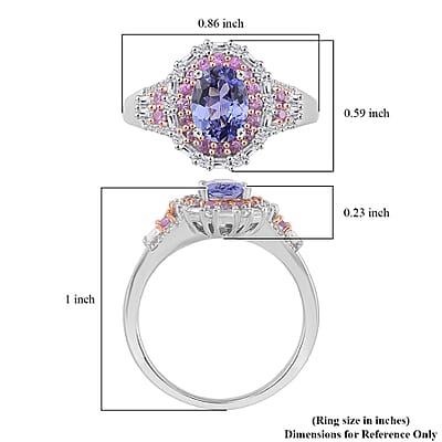 D'Joy Tanzanite and Multi Gemstone 2.30 ctw Rosefire Ring in 18K Vermeil RG and Rhodium Over Sterling Silver (Size 8.0)