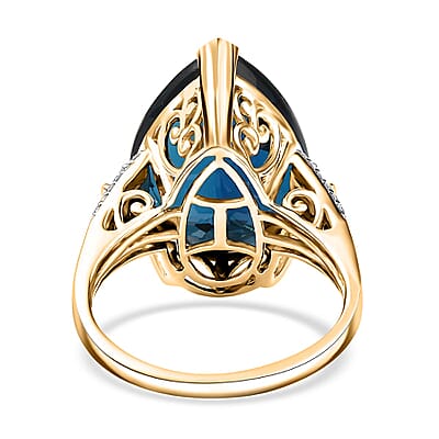 Luxoro Premium London Blue Topaz and G-H I2 Diamond 21.40 ctw Droplet Ring in 10K Yellow Gold (Size 10.0)