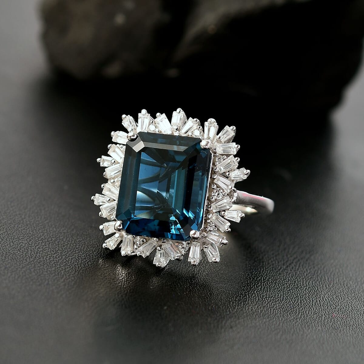 D'Joy Premium London Blue Topaz and White Zircon 12.85 ctw Royal Radiance Ring in Rhodium Over Sterling Silver (Size 6.0) image number 1