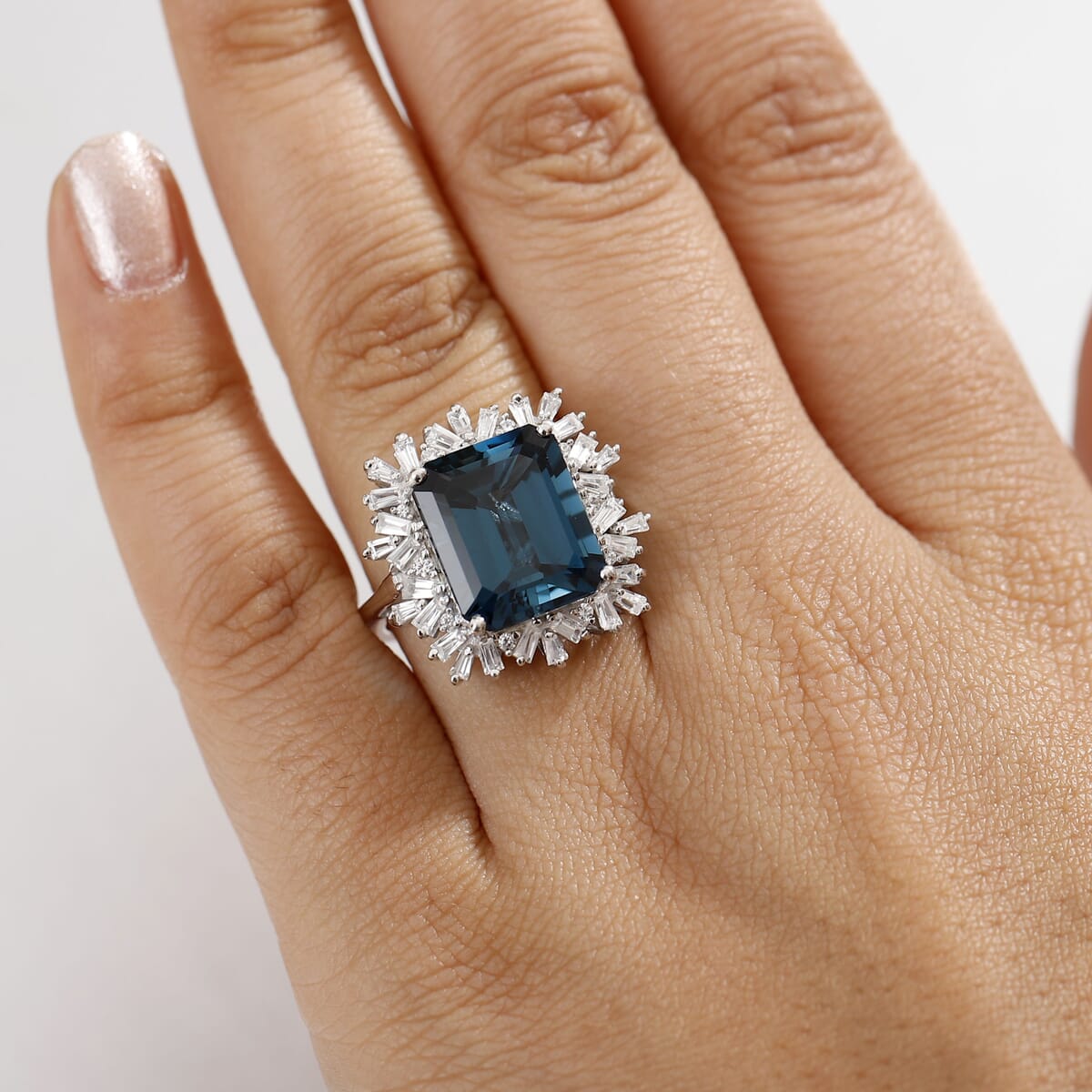 D'Joy Premium London Blue Topaz and White Zircon 12.85 ctw Royal Radiance Ring in Rhodium Over Sterling Silver (Size 6.0) image number 2