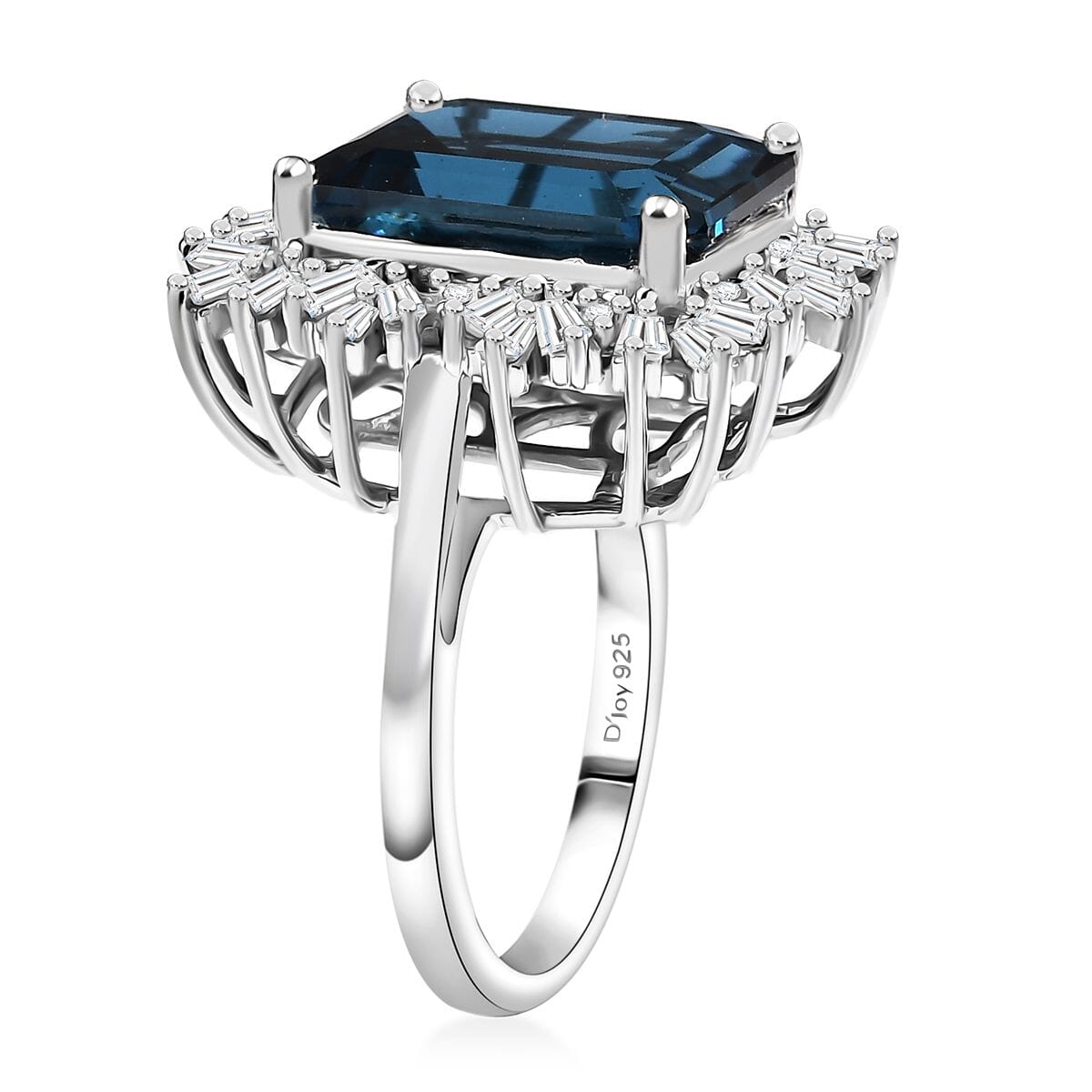 D'Joy Premium London Blue Topaz and White Zircon 12.85 ctw Royal Radiance Ring in Rhodium Over Sterling Silver (Size 6.0) image number 3