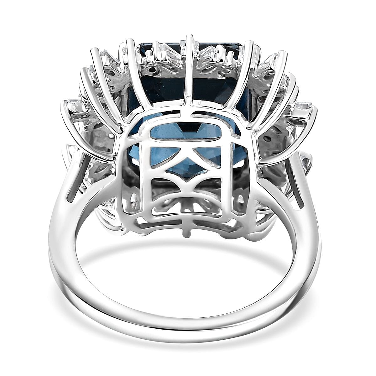 D'Joy Premium London Blue Topaz and White Zircon 12.85 ctw Royal Radiance Ring in Rhodium Over Sterling Silver (Size 6.0)