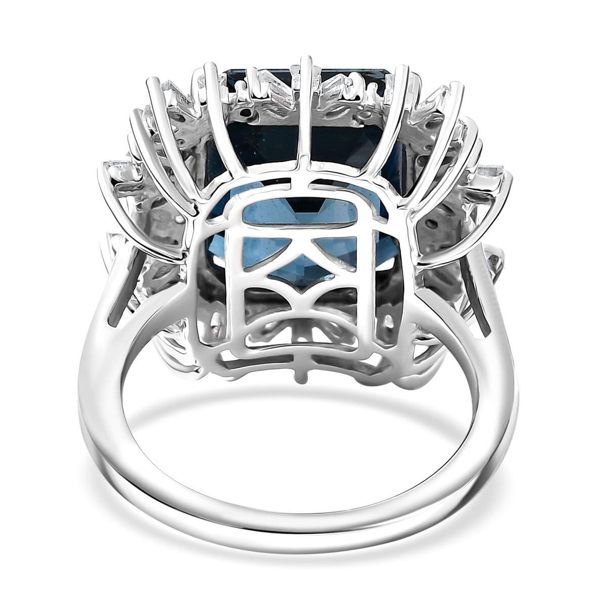 D'Joy Premium London Blue Topaz and White Zircon 12.85 ctw Royal Radiance Ring in Rhodium Over Sterling Silver (Size 6.0) image number 4
