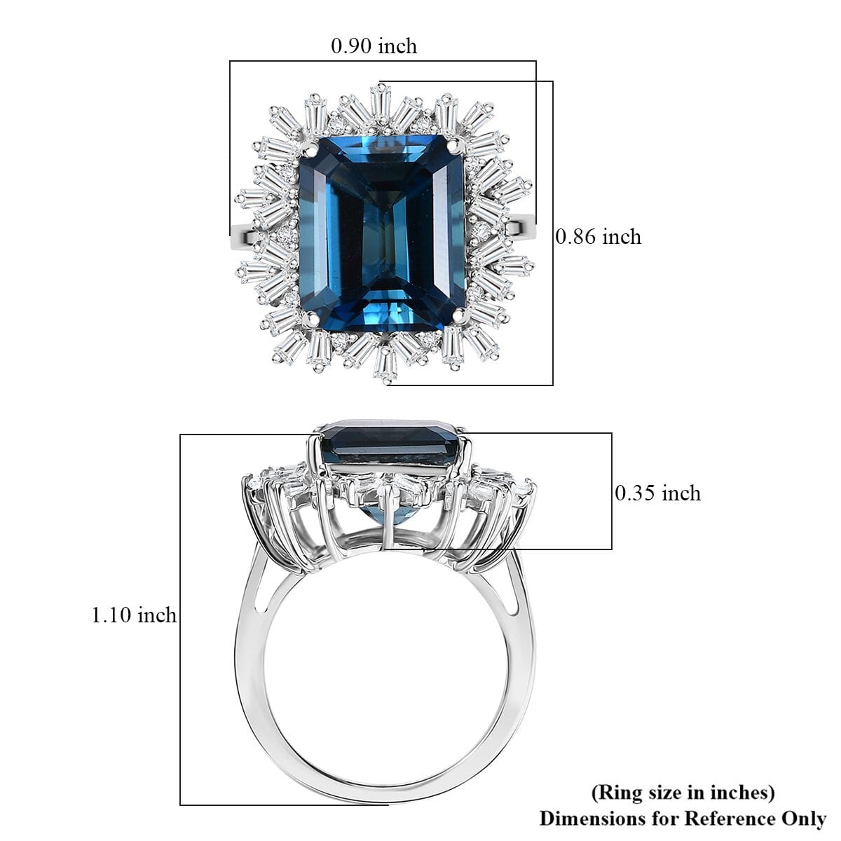 D'Joy Premium London Blue Topaz and White Zircon 12.85 ctw Royal Radiance Ring in Rhodium Over Sterling Silver (Size 6.0) image number 5