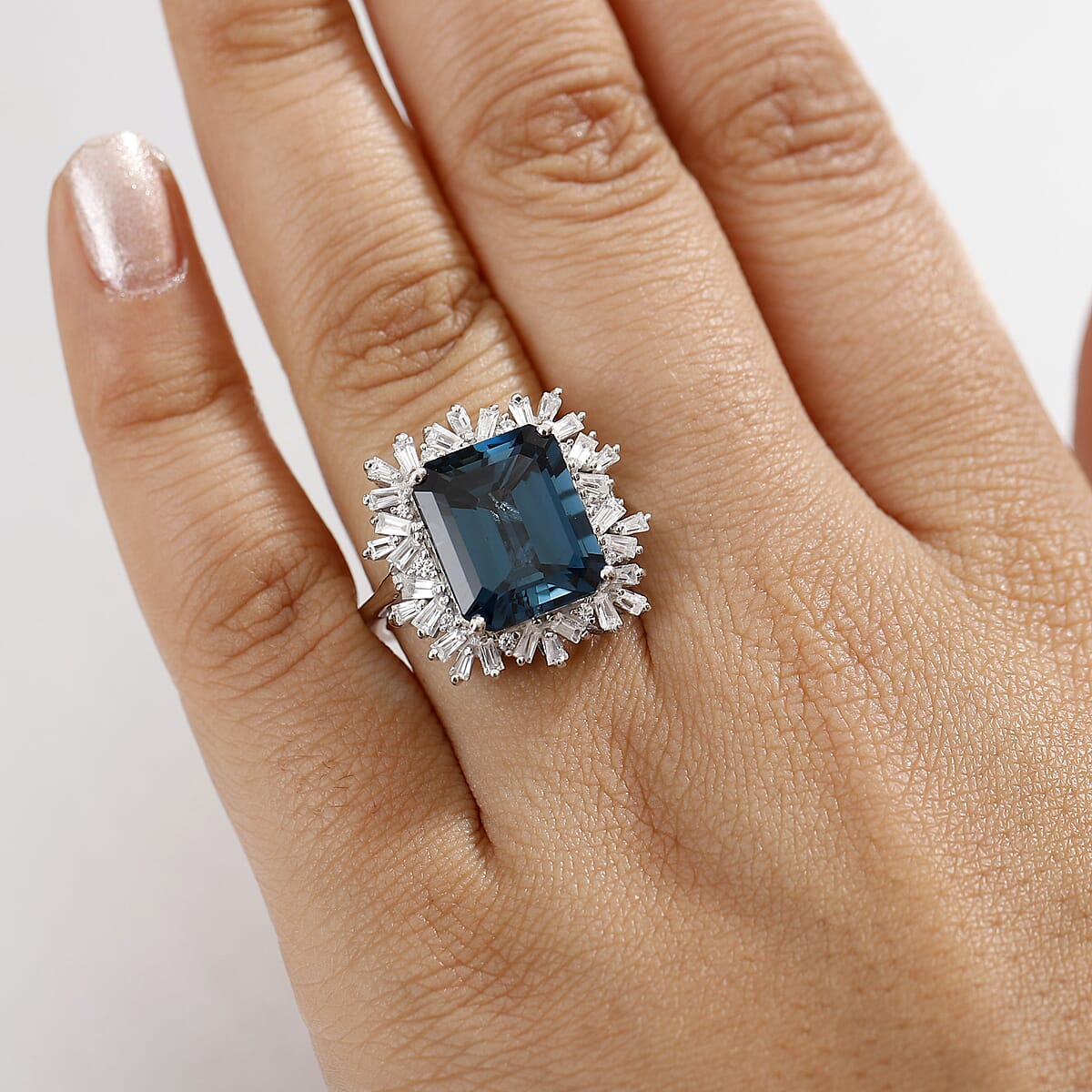 D'Joy Premium London Blue Topaz and White Zircon 12.85 ctw Royal Radiance Ring in Rhodium Over Sterling Silver (Size 8.0) image number 2