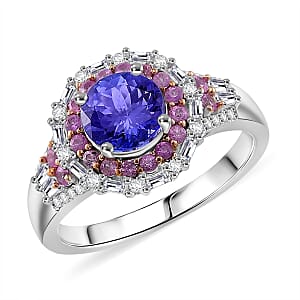 D'Joy Tanzanite and Multi Gemstone 2.40 ctw Rosefire Ring in 18K Vermeil RG and Rhodium Over Sterling Silver (Size 7.0)