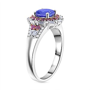 D'Joy Tanzanite and Multi Gemstone 2.40 ctw Rosefire Ring in 18K Vermeil RG and Rhodium Over Sterling Silver (Size 7.0)