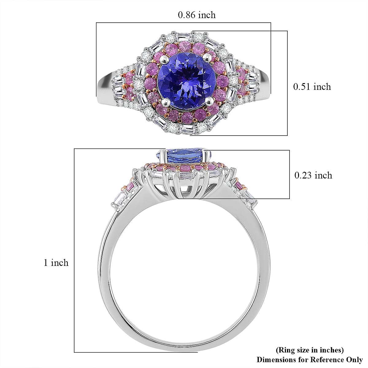 D'Joy Tanzanite and Multi Gemstone 2.40 ctw Rosefire Ring in 18K Vermeil RG and Rhodium Over Sterling Silver (Size 7.0) image number 5