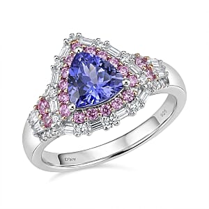 D'Joy Tanzanite and Multi Gemstone 2.20 ctw Rosefire Ring in 18K Vermeil RG and Rhodium Over Sterling Silver (Size 6.0)
