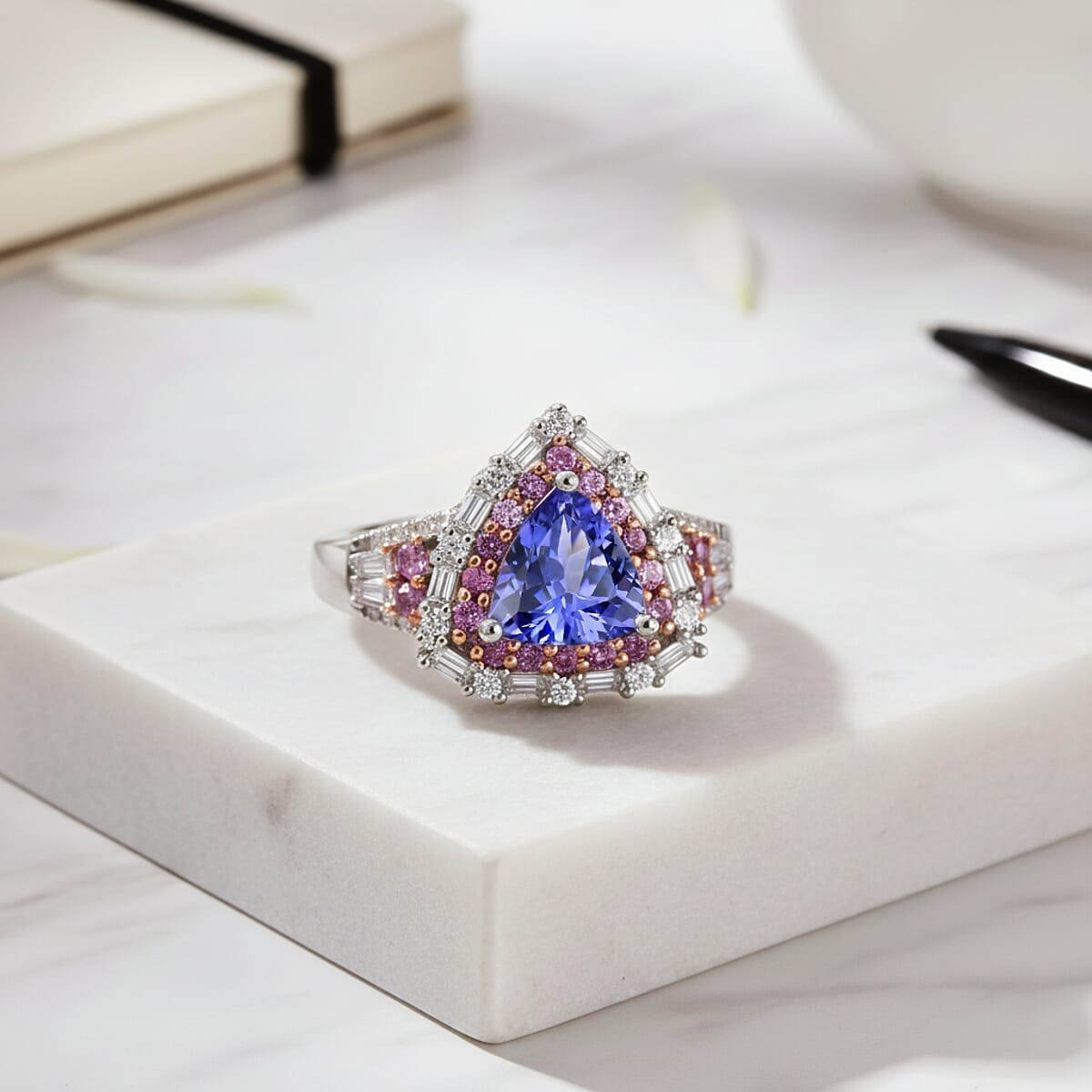 D'Joy Tanzanite and Multi Gemstone 2.20 ctw Rosefire Ring in 18K Vermeil RG and Rhodium Over Sterling Silver (Size 6.0) image number 1