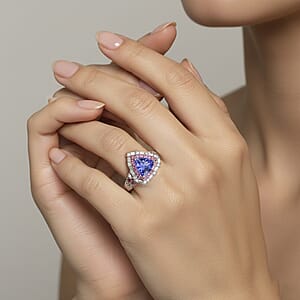 D'Joy Tanzanite and Multi Gemstone 2.20 ctw Rosefire Ring in 18K Vermeil RG and Rhodium Over Sterling Silver (Size 6.0)