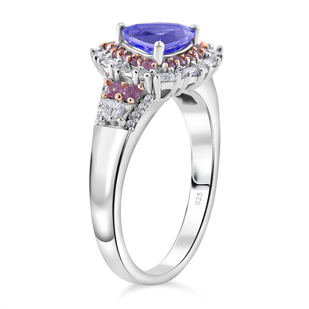 D'Joy Tanzanite and Multi Gemstone 2.20 ctw Rosefire Ring in 18K Vermeil RG and Rhodium Over Sterling Silver (Size 6.0) image number 3