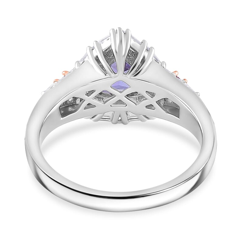 D'Joy Tanzanite and Multi Gemstone 2.20 ctw Rosefire Ring in 18K Vermeil RG and Rhodium Over Sterling Silver (Size 6.0)