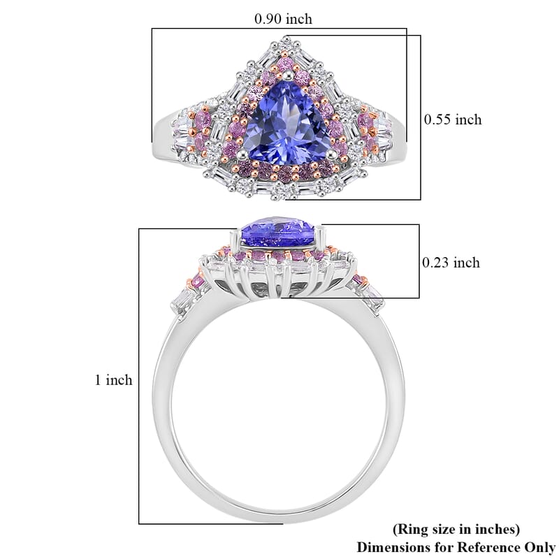 D'Joy Tanzanite and Multi Gemstone 2.20 ctw Rosefire Ring in 18K Vermeil RG and Rhodium Over Sterling Silver (Size 6.0)