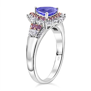 D'Joy Tanzanite and Multi Gemstone 2.20 ctw Rosefire Ring in 18K Vermeil RG and Rhodium Over Sterling Silver (Size 8.0)