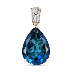 Luxoro Premium London Blue Topaz and G-H I2 Diamond 14.00 ctw Droplet Pendant without Chain in 10K Yellow Gold
