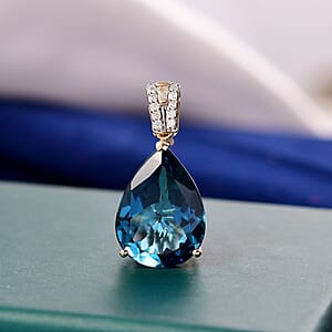 Luxoro Premium London Blue Topaz and G-H I2 Diamond 14.00 ctw Droplet Pendant without Chain in 10K Yellow Gold