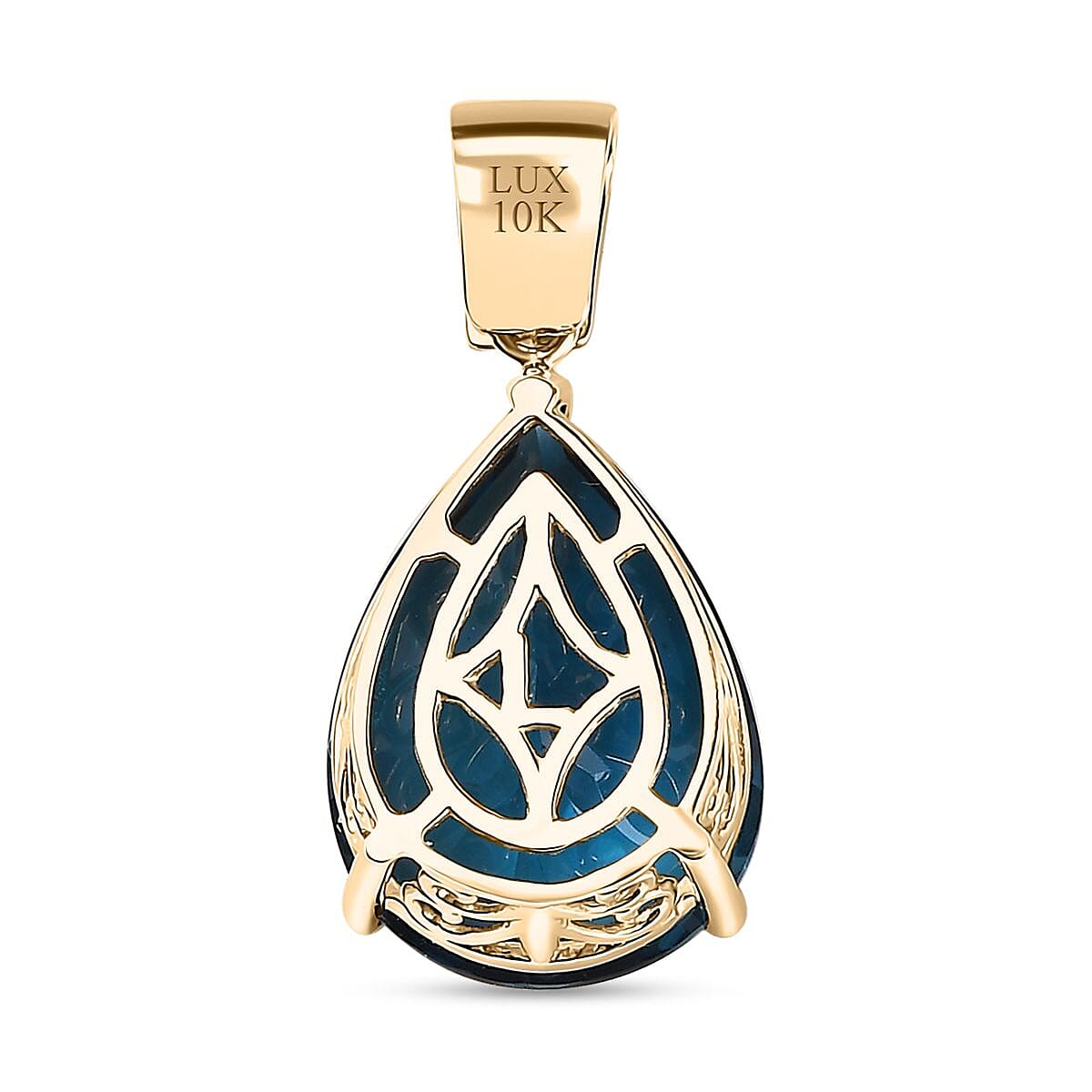 Luxoro Premium London Blue Topaz and G-H I2 Diamond 14.00 ctw Droplet Pendant without Chain in 10K Yellow Gold