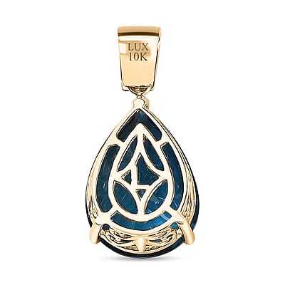 Luxoro Premium London Blue Topaz and G-H I2 Diamond 14.00 ctw Droplet Pendant without Chain in 10K Yellow Gold