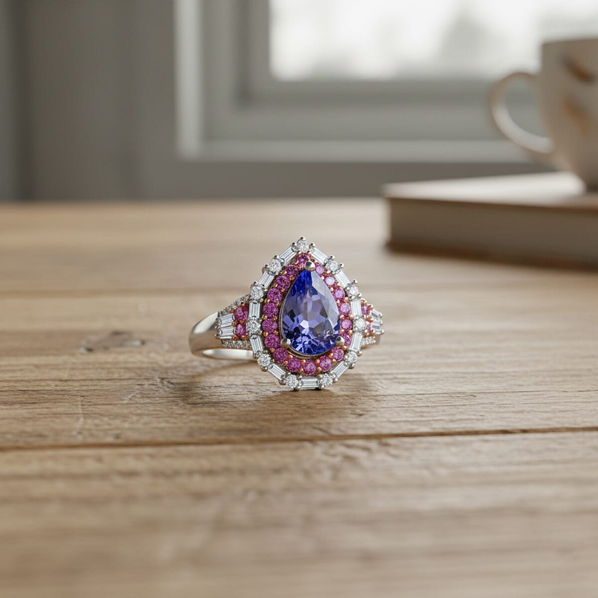 D'Joy Tanzanite and Multi Gemstone 2.35 ctw Rosefire Ring in 18K Vermeil RG and Rhodium Over Sterling Silver (Size 6.0) image number 1