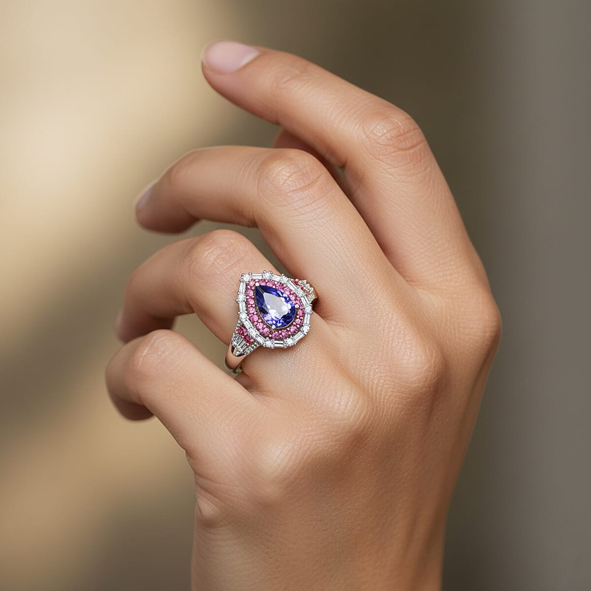 D'Joy Tanzanite and Multi Gemstone 2.35 ctw Rosefire Ring in 18K Vermeil RG and Rhodium Over Sterling Silver (Size 6.0) image number 2